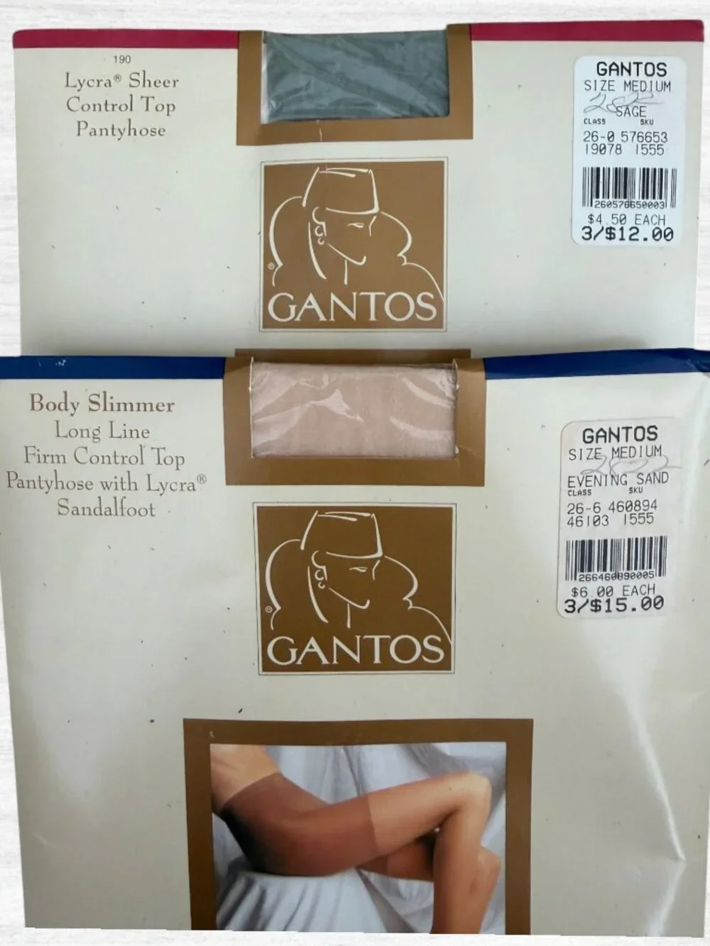 Vintage 90s Gantos Pantyhose Medium Control Top Body Slimmer Lycra 2 Pair NOS